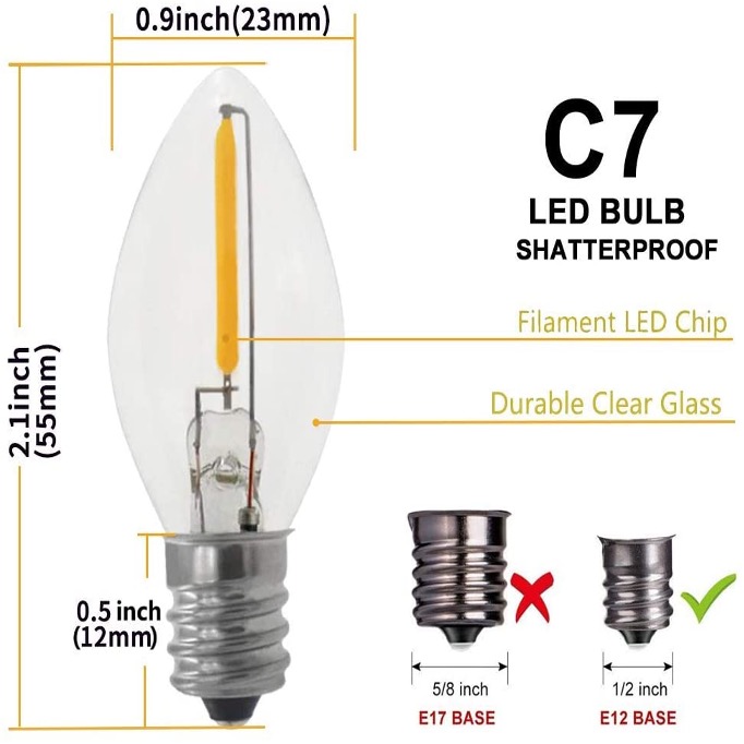Lâmpadas LED de filamento C7 E12
