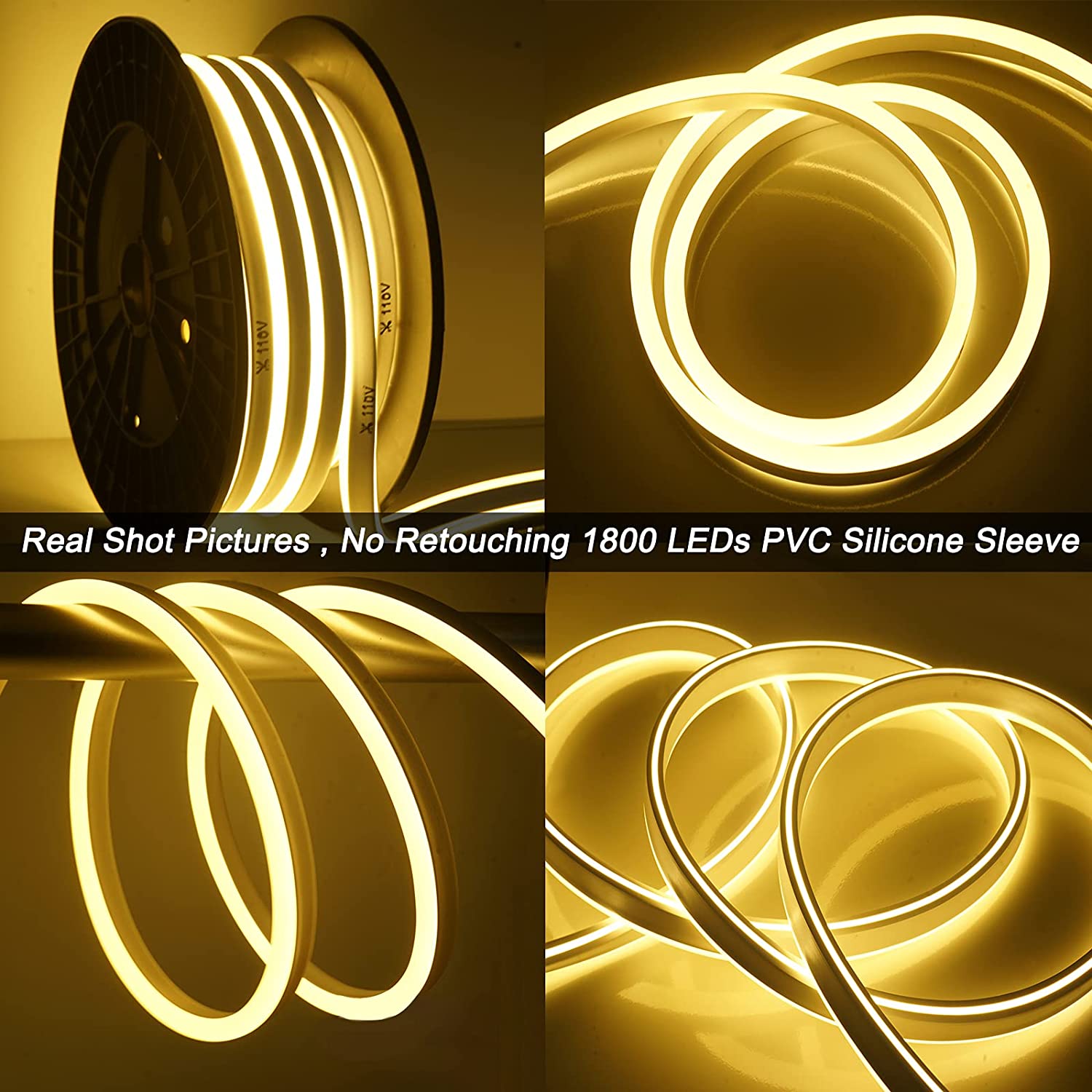 A corda de néon do diodo emissor de luz 110V ilumina o amarelo