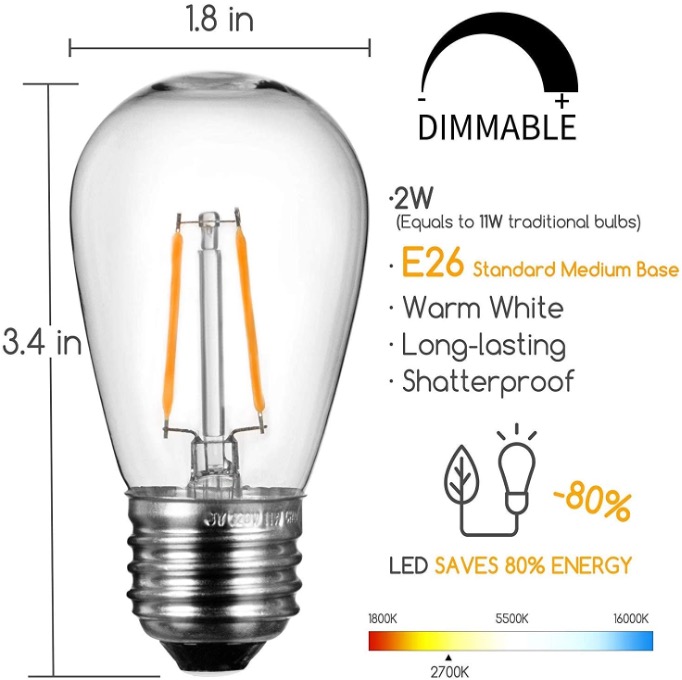 Lâmpadas LED de filamento S14 E26