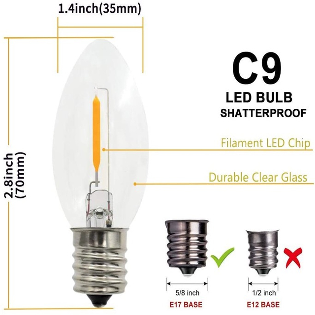 Lâmpadas LED de filamento C9 E17