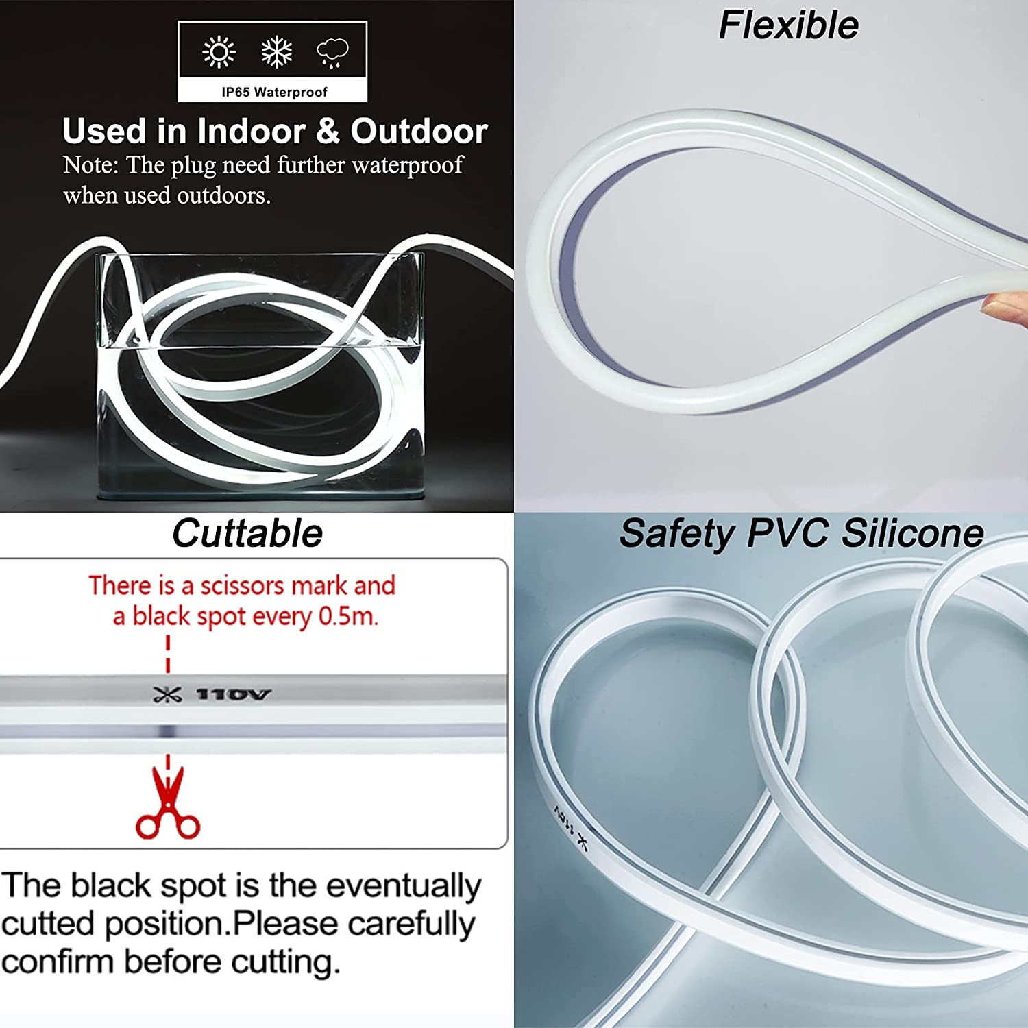 Luzes de corda de néon LED 110VNDaylight White UL certificadas